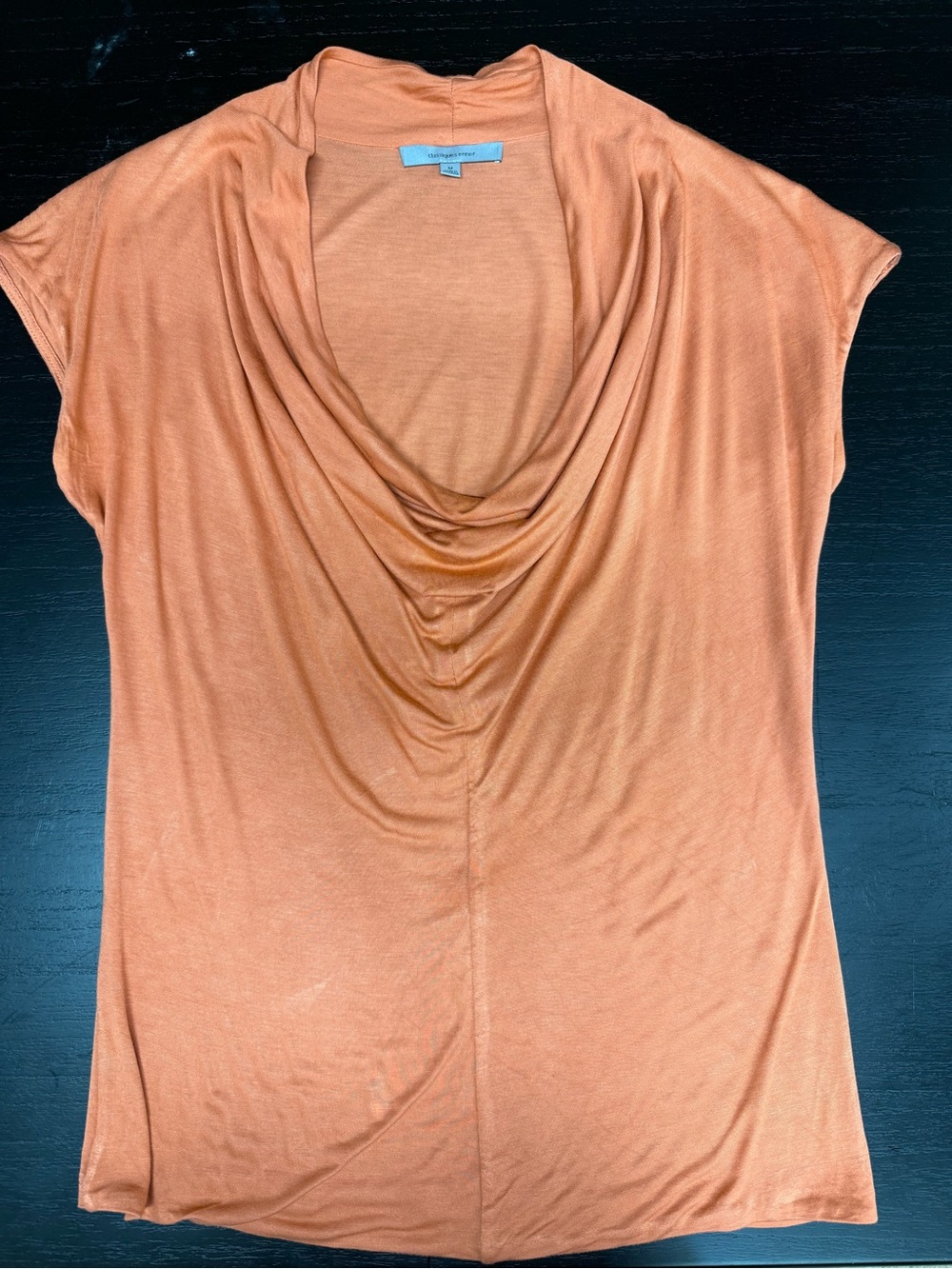 Lightweight Draped Cowl Neck Top - Coral Orange
